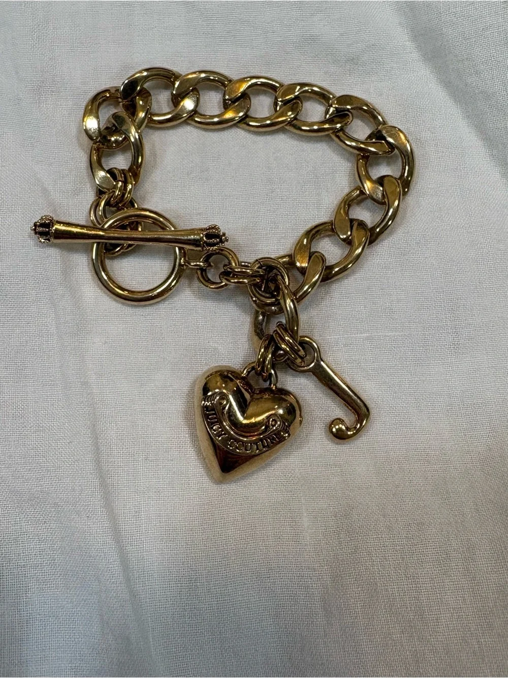 Juicy Couture Gold-Tone Heart Charm Toggle Bracelet